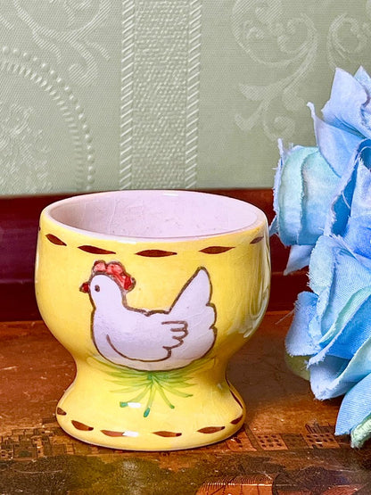 Yellow & Grey Ceramic Egg Cup Abstract Design Approx. 2.5 Inch