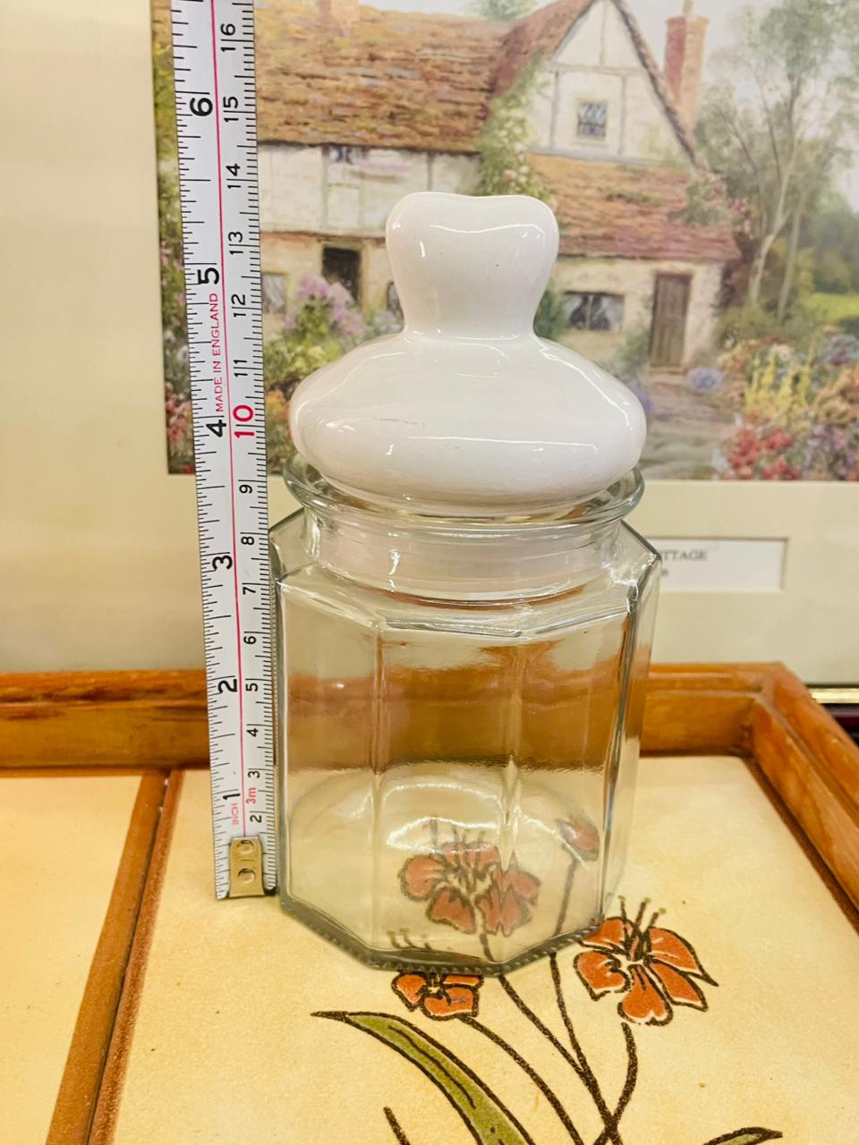 Set of 3 Heart-Top Glass Storage Jars – Airtight, White Ceramic Lids