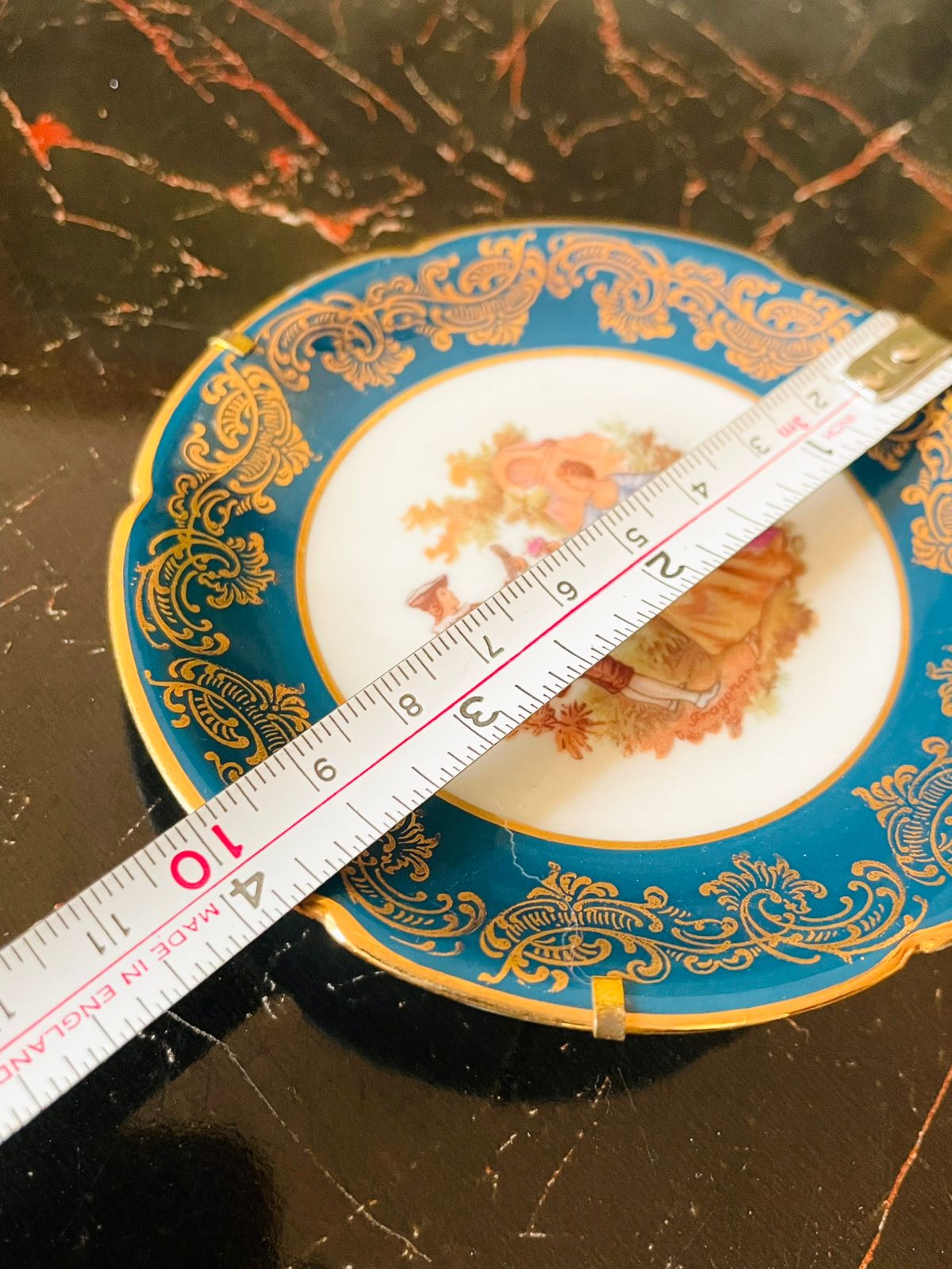 Limoges France Mini Decorative Plate – Rococo Courting Scene with Gold Scrollwork