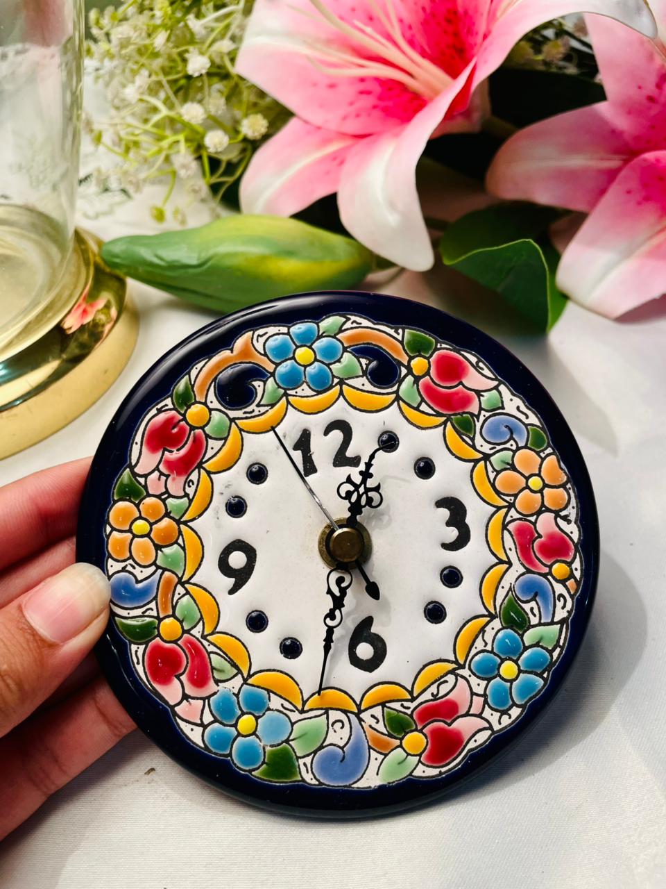 Hand Painted Multicolour Floral Ceramic Wall Clock 5 in