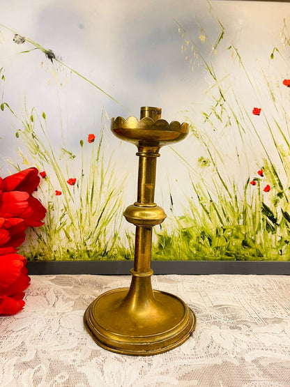 Pair of Vintage Brass Scalloped Candlestick Holders