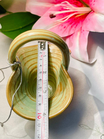 Green Glazed Ceramic Basket Bowl 4 in