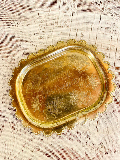 Vintage Gold Happy Anniversary Trinket Tray