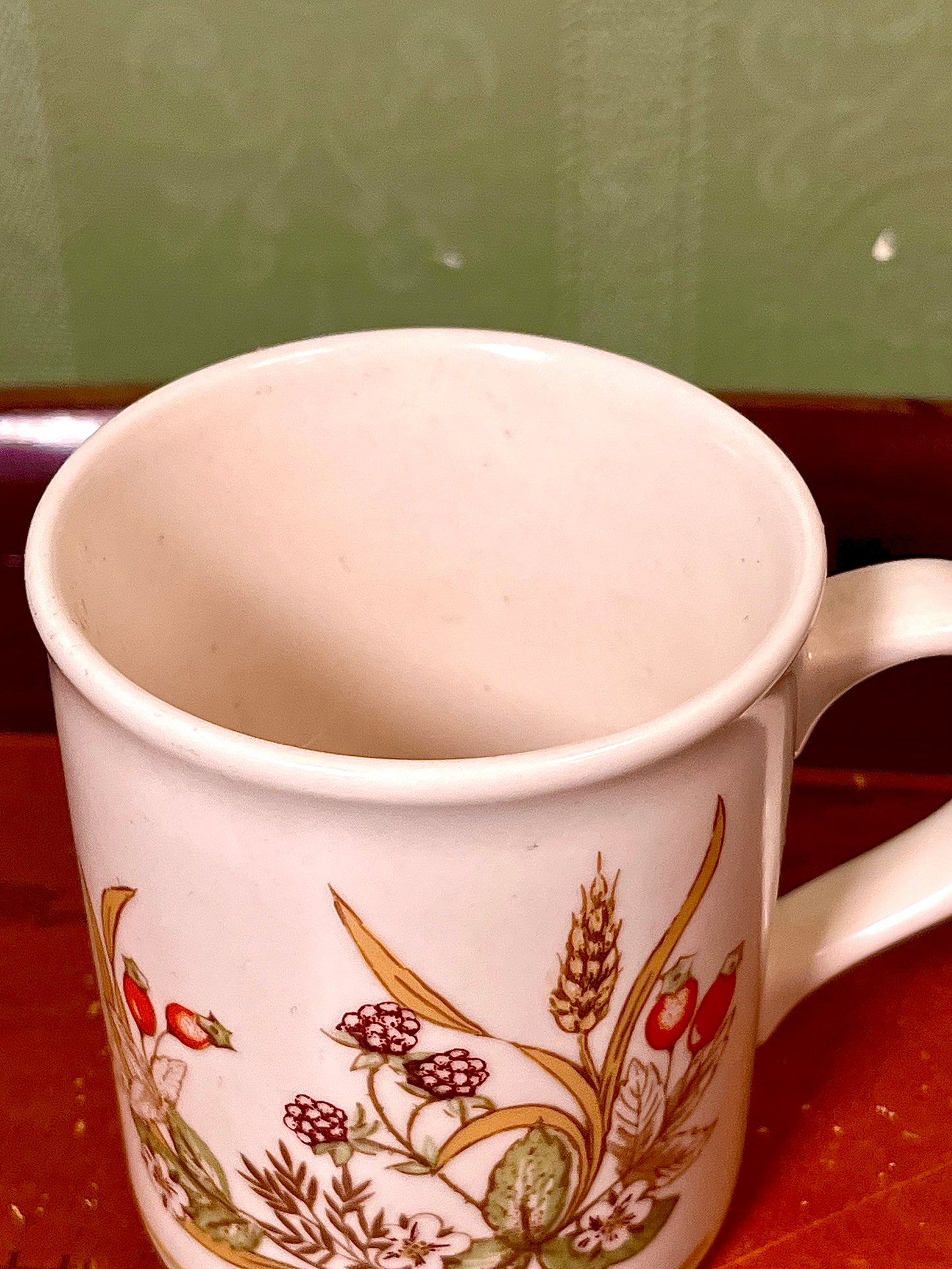 Botanical Berry & Wheat Ceramic Mug Green Red Design
