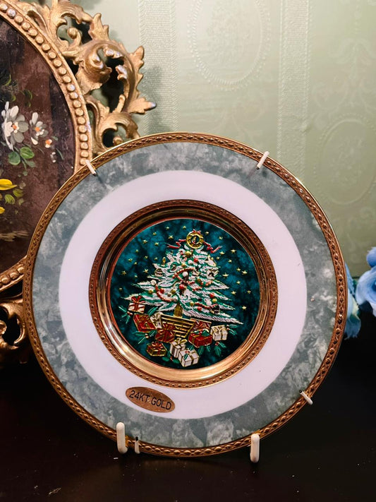 Chokin 24K Gold Christmas Decorative Plate 6 Inch Japan
