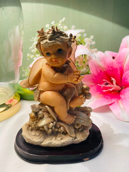 Decorative Fairy Child Figurine with Wings on Base Approx. 15 cm