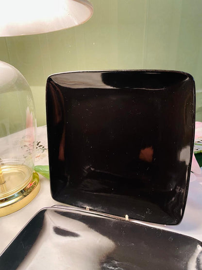 Set of 4 Black Square Ceramic Dinner Plates 24 cm
