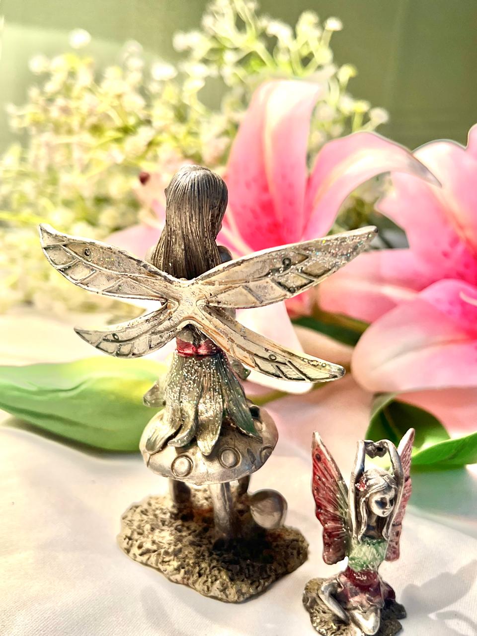 Vintage 2-Piece Silver Fairy Figurine Set 12 cm & 5 cm