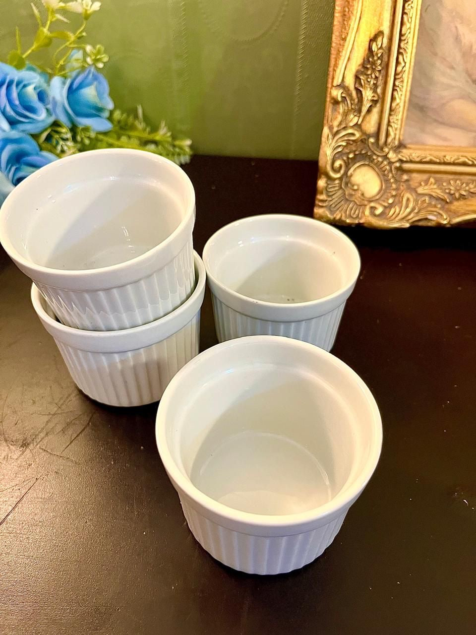 Set of 4 White Ceramic Ramekin Bowls 3 Inch