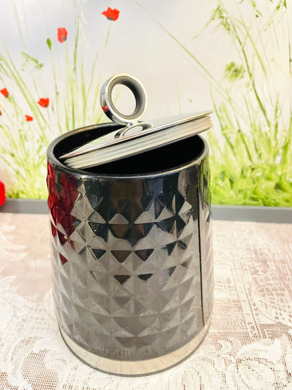 Vintage Black Ceramic Canister Set with Silver Lids