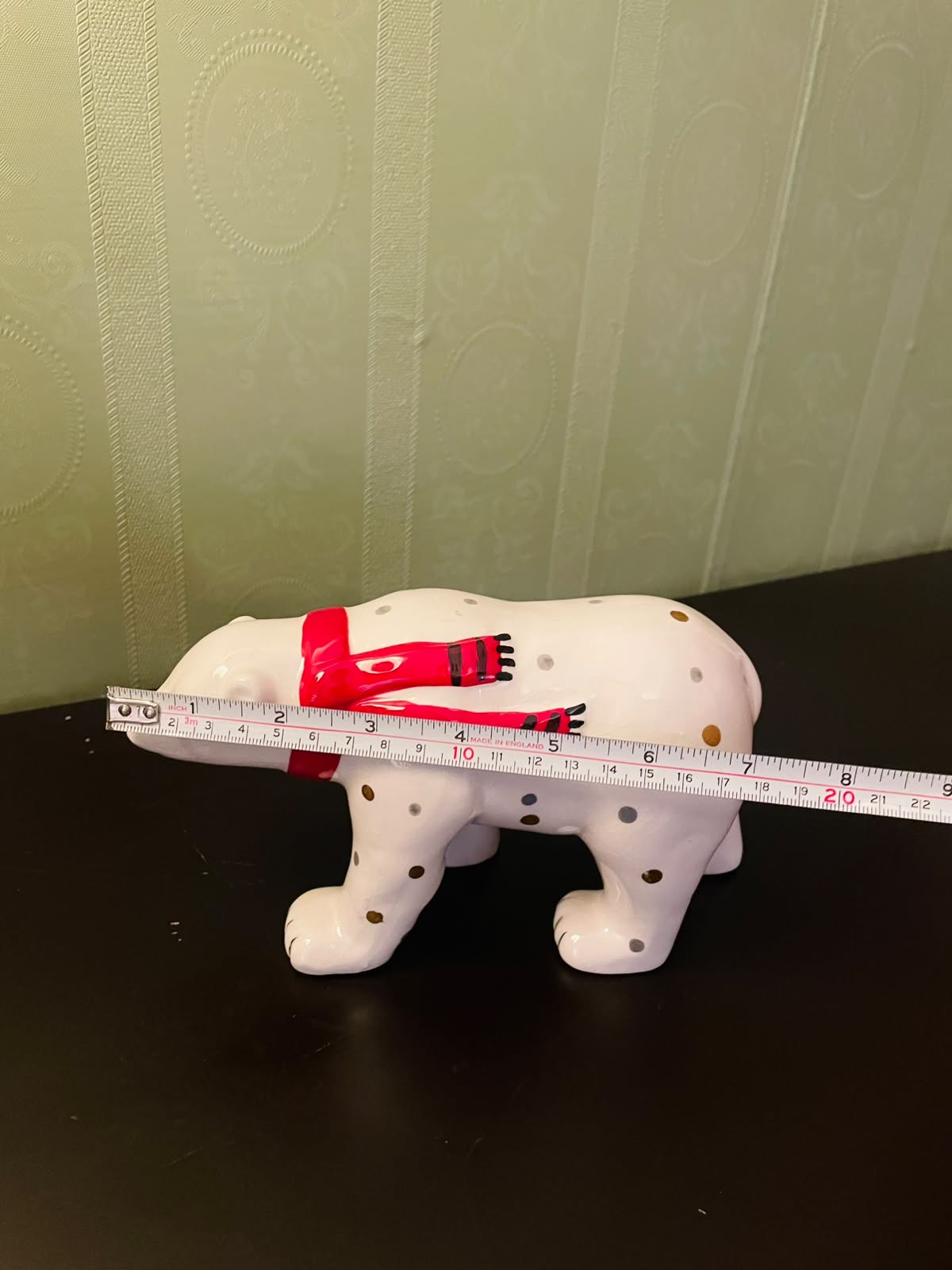 Ceramic Polar Bear Figurine with Red Scarf