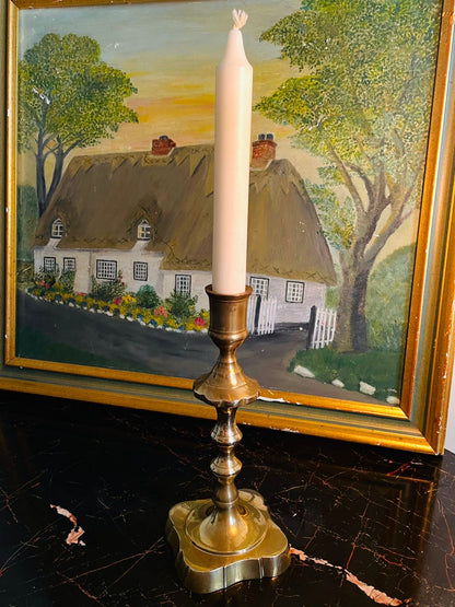 Vintage Brass Candlestick – Detailed Turned Mid-Section, Square Base