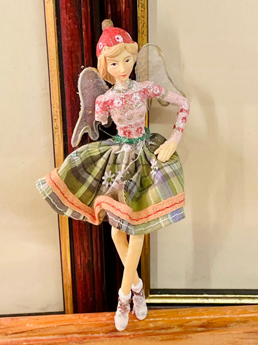 fairy figurine, mixed media decor, cottagecore fairy, whimsical home decor, fabric dress figurine, fairy doll statue, collectible fairy ornament, shelf decor girl, folk art figurine, enchanted home accents