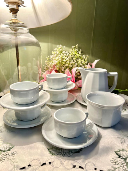 12-Piece White Tea Set with Cups, Saucers, milkpot and sugar pot