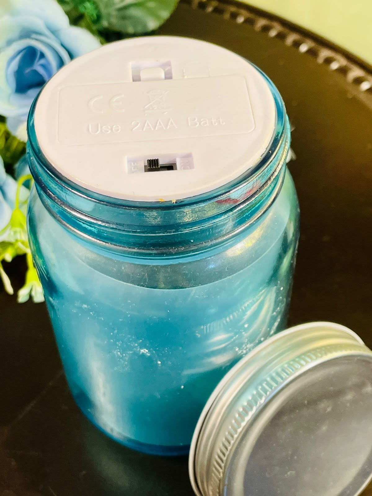 Blue LED Candle in Crystal Jar 15cm