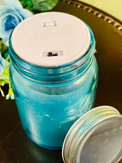 Blue LED Candle in Crystal Jar 15cm