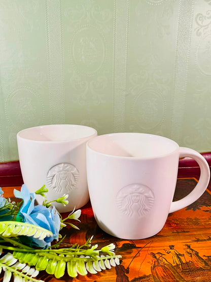 Starbucks White Ceramic Mugs – Set of 2, 4.5 Inch