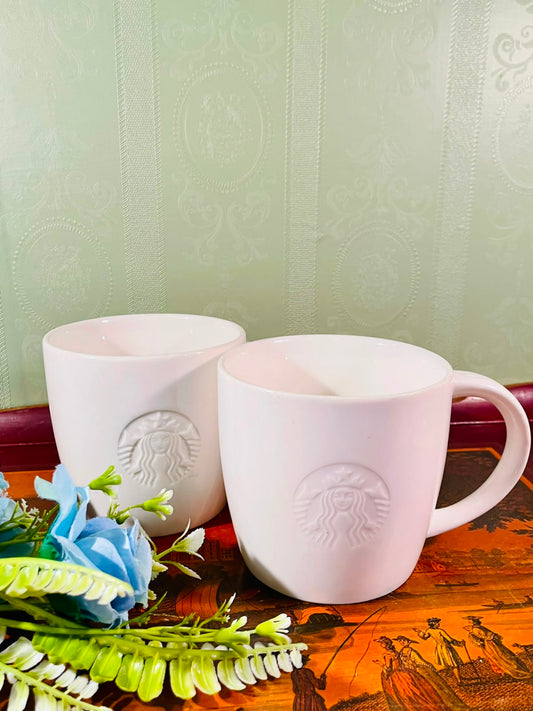 Starbucks White Ceramic Mugs – Set of 2, 4.5 Inch