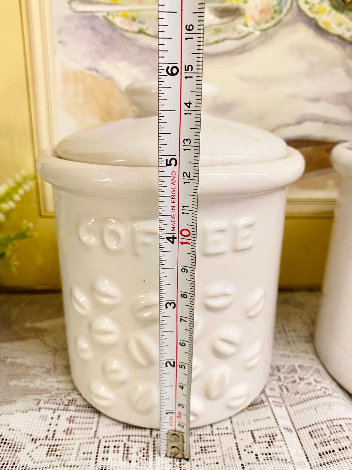 Vintage White Ceramic Coffee & Tea Storage Jars – Set of 2