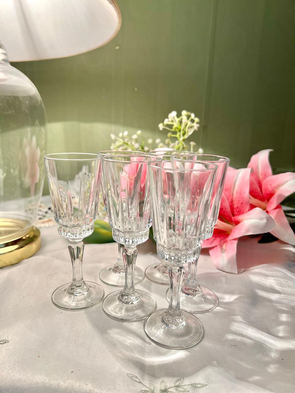 France Cut Crystal Wine Goblets 6" – Set of 6