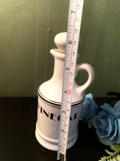 Vintage White Ceramic Vinegar Bottle with Stopper 6 Inch