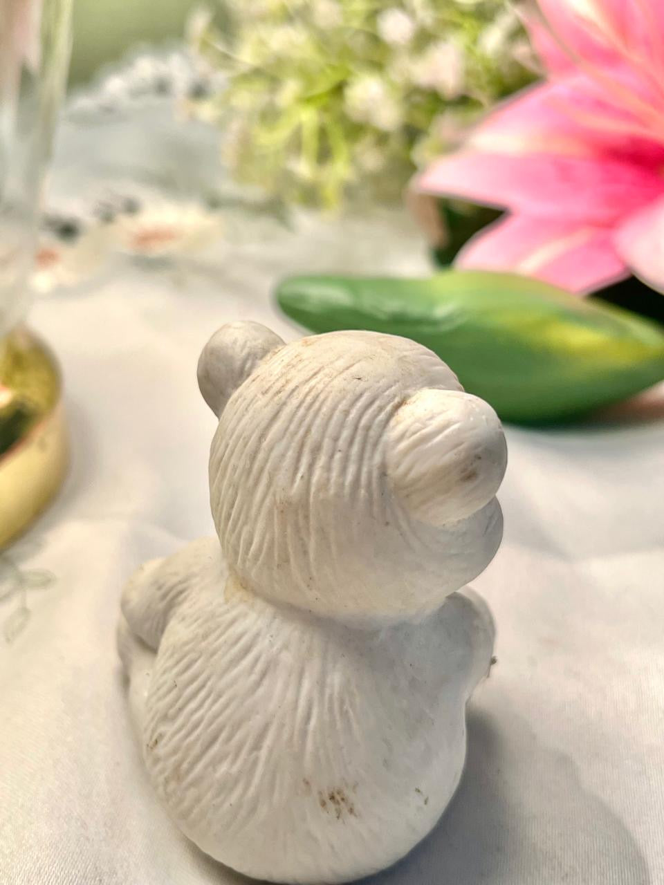 Vintage White Teddy Bear Figurine Seated 7 cm
