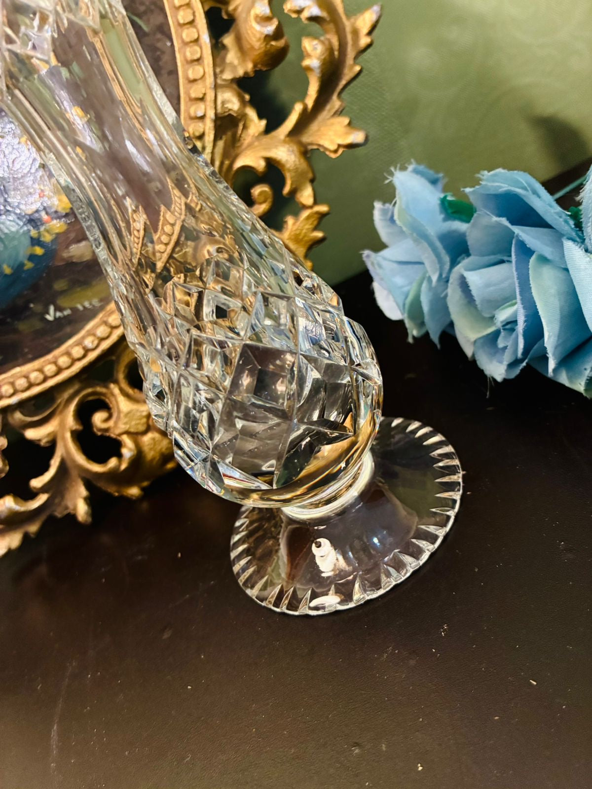 Vintage Tall Cut Crystal Footed Vase