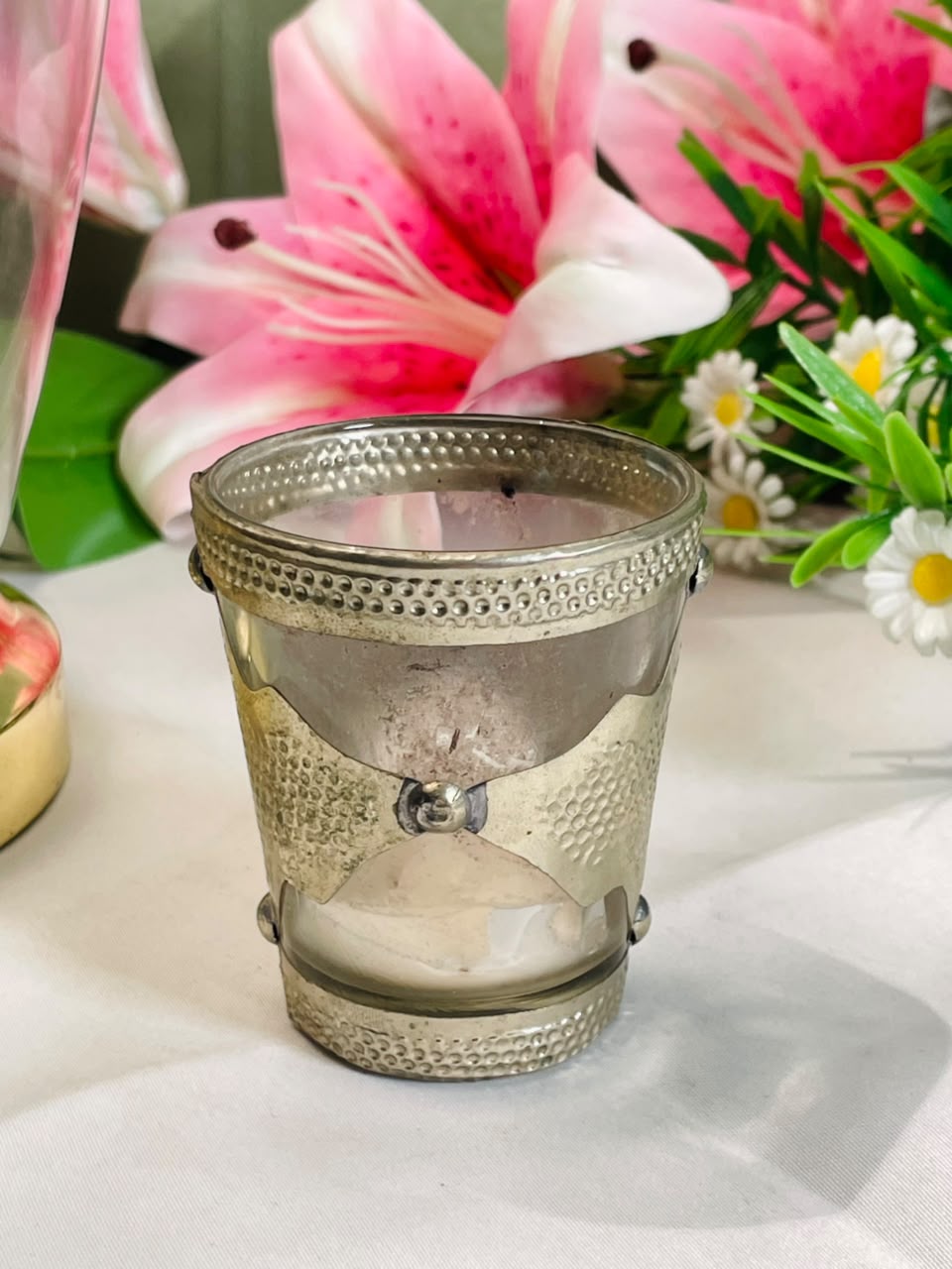 Crystal Tealight Holder with Silver-Tone Sleeve – 8 cm