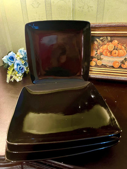 Vintage Black Square Dinner Plates Set – 9 Inch