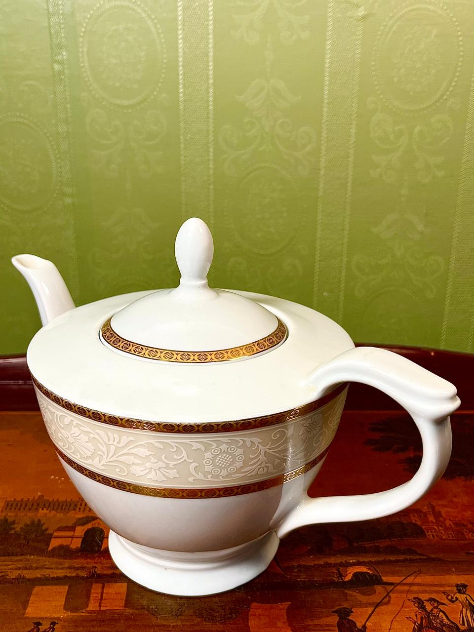 Vintage Porcelain Teapot with Gold Border | White Tea Pot | 6.5 Inch