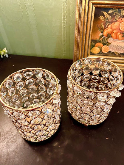 Set of 2 Crystal Beaded Rose Gold Tealight Holders – 5 Inch