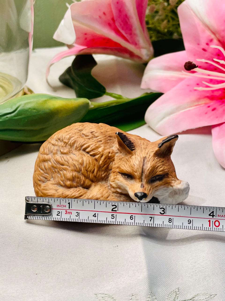 Sleeping Fox Figurine Woodland Animal Ornament 8 cm