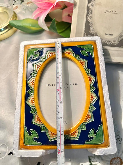 Hand Painted Colourful Ceramic Photo Frame – Blue & Yellow, 4 x 6 Inches