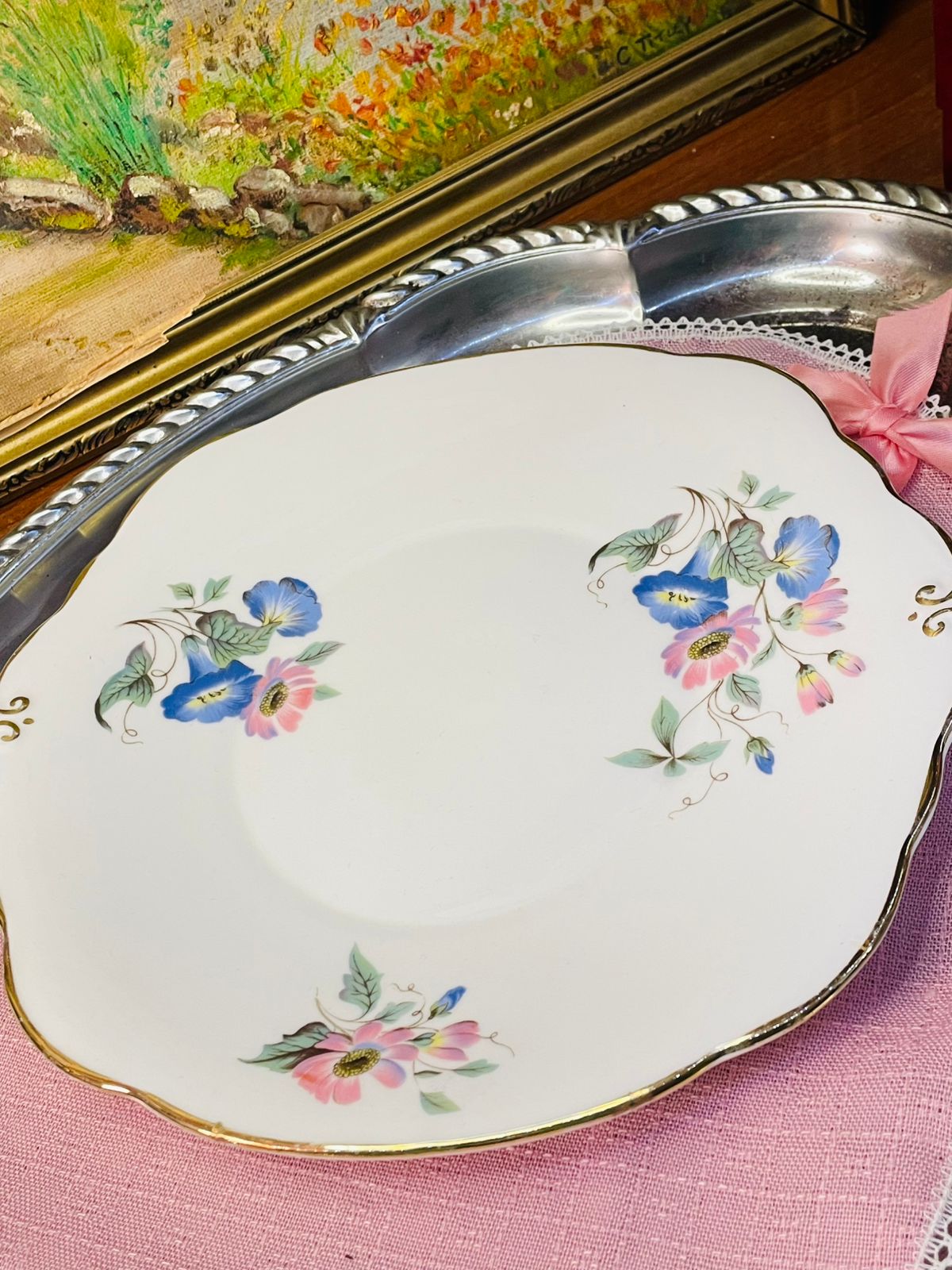 Duchess “Chatsworth” Cake Platter / Sandwich Tray – Gold Rim – Vintage England Bone China