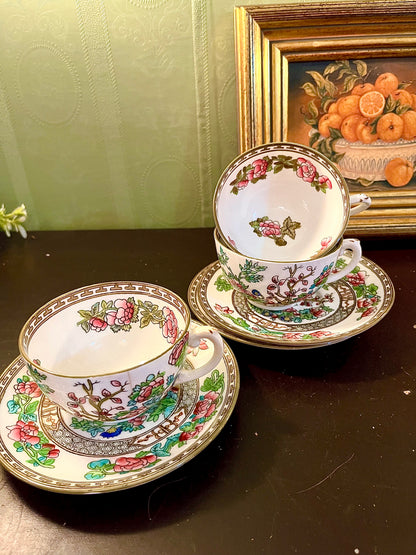 Vintage Chinoiserie Floral Teacup & Saucer Set of 3