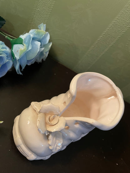White Ceramic Floral Boot Planter