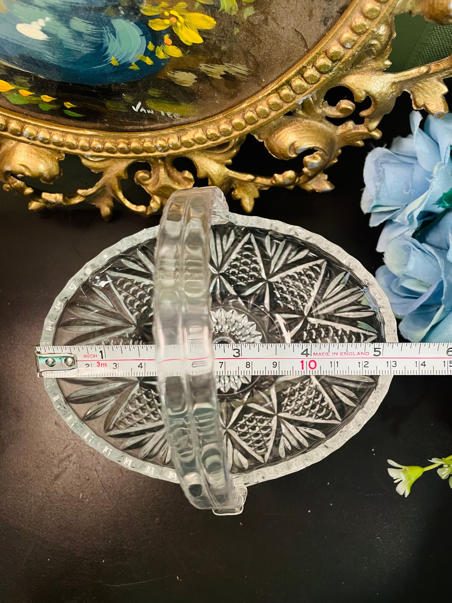 Vintage Crystal Glass Handled Basket