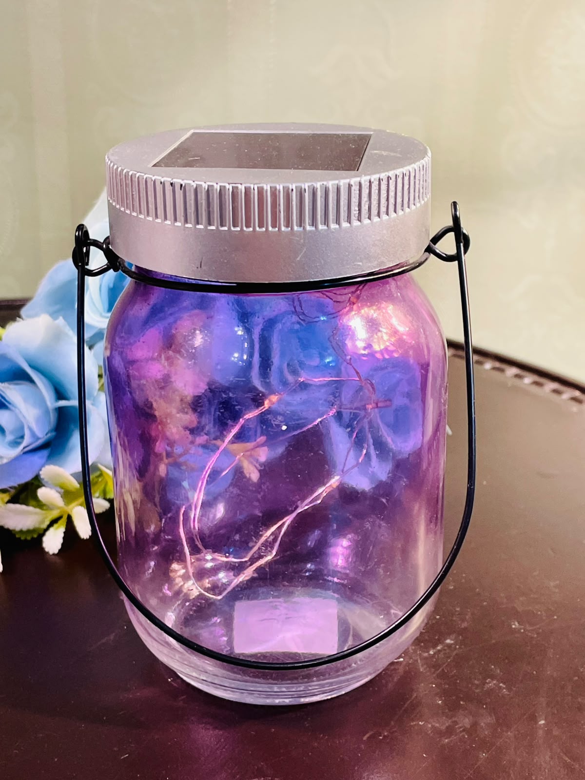 Solar LED Purple Lantern Jar – Decorative Hanging Light 15cm