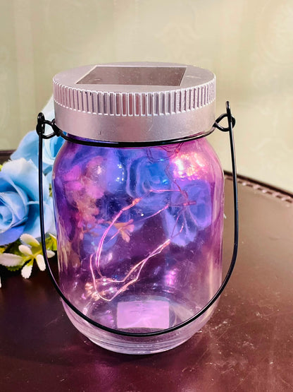 Solar LED Purple Lantern Jar – Decorative Hanging Light 15cm