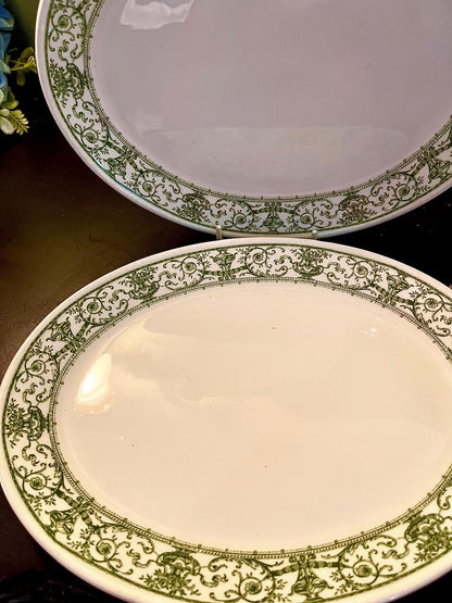 Vintage Green Scrollwork Ceramic Serving Platter Set – 9 Inch