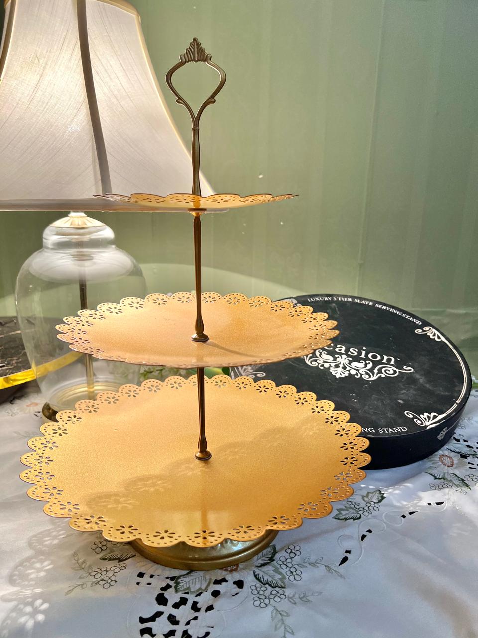 3-Tier Gold Floral Cutwork Serving Stand