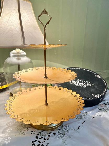 3-Tier Gold Floral Cutwork Serving Stand