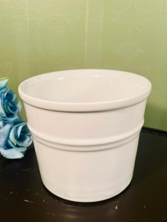 White Ribbed Ceramic Plant Pot – 4 Inch