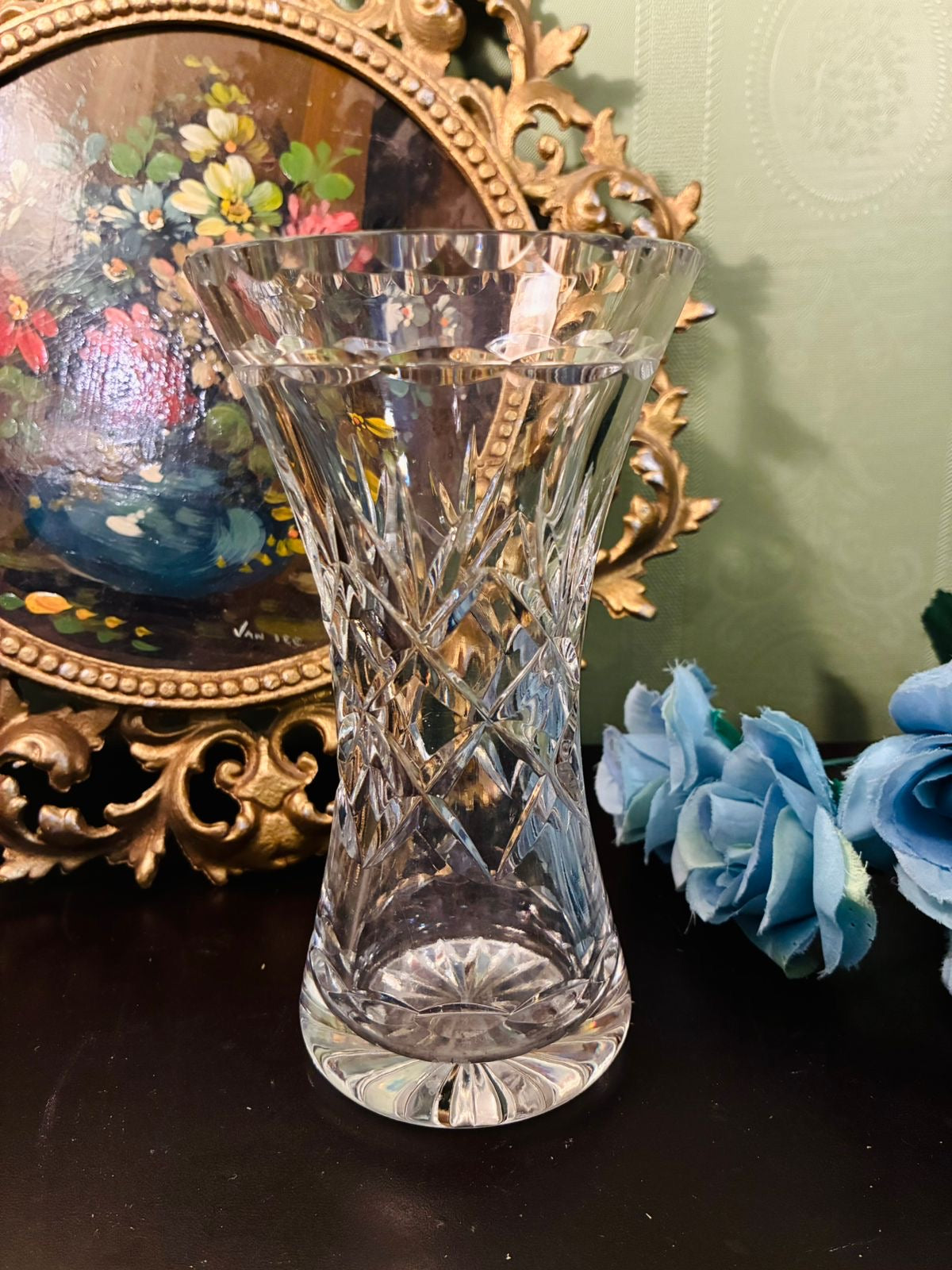 Vintage Clear Cut Crystal Wide Flared Vase