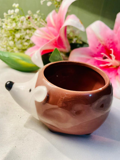 Brown Hedgehog Ceramic Mini Planter 4 in