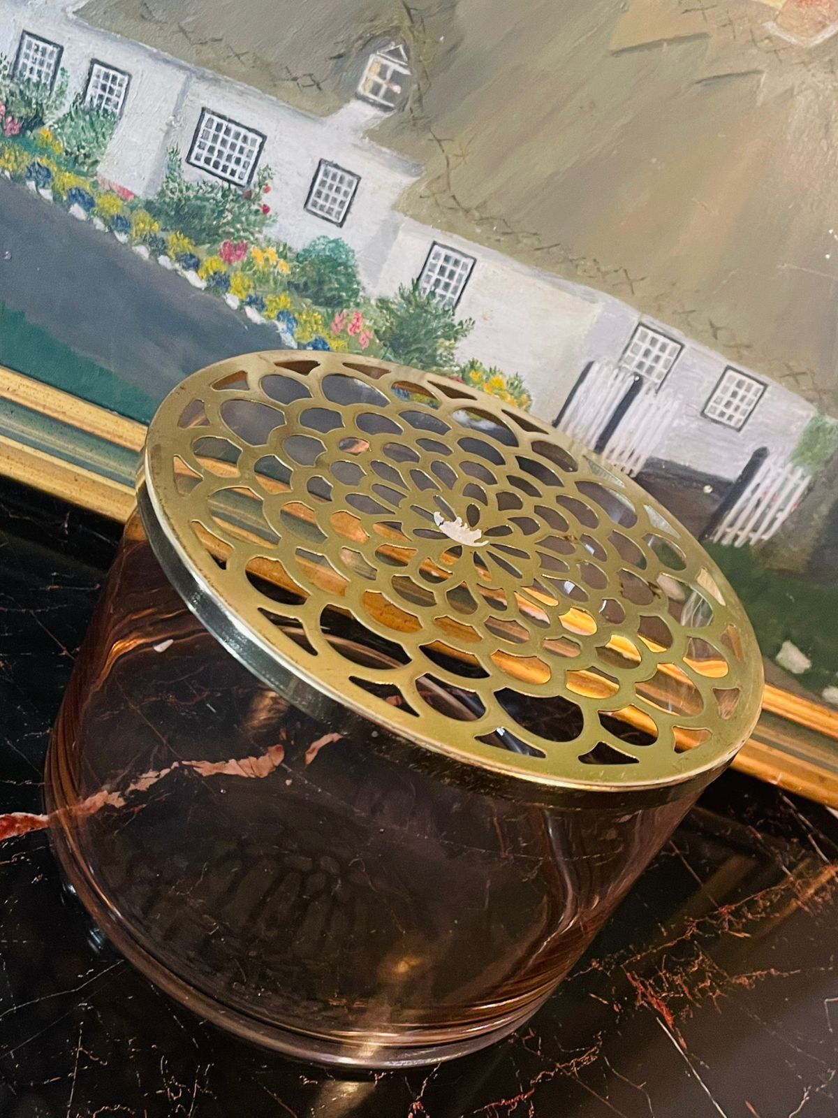 Large Modern Glass Storage Jar with Gold Cutwork Lid – Decorative & Functional