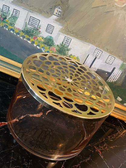 Large Modern Glass Storage Jar with Gold Cutwork Lid – Decorative & Functional