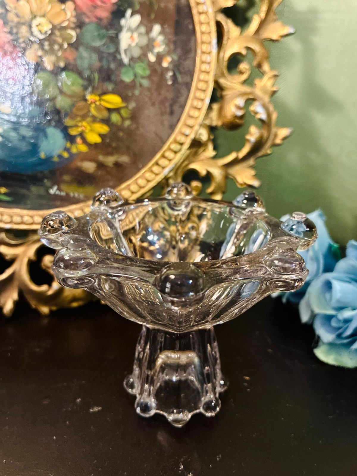 Vintage Clear Pressed Glass Footed Bonbon Dish