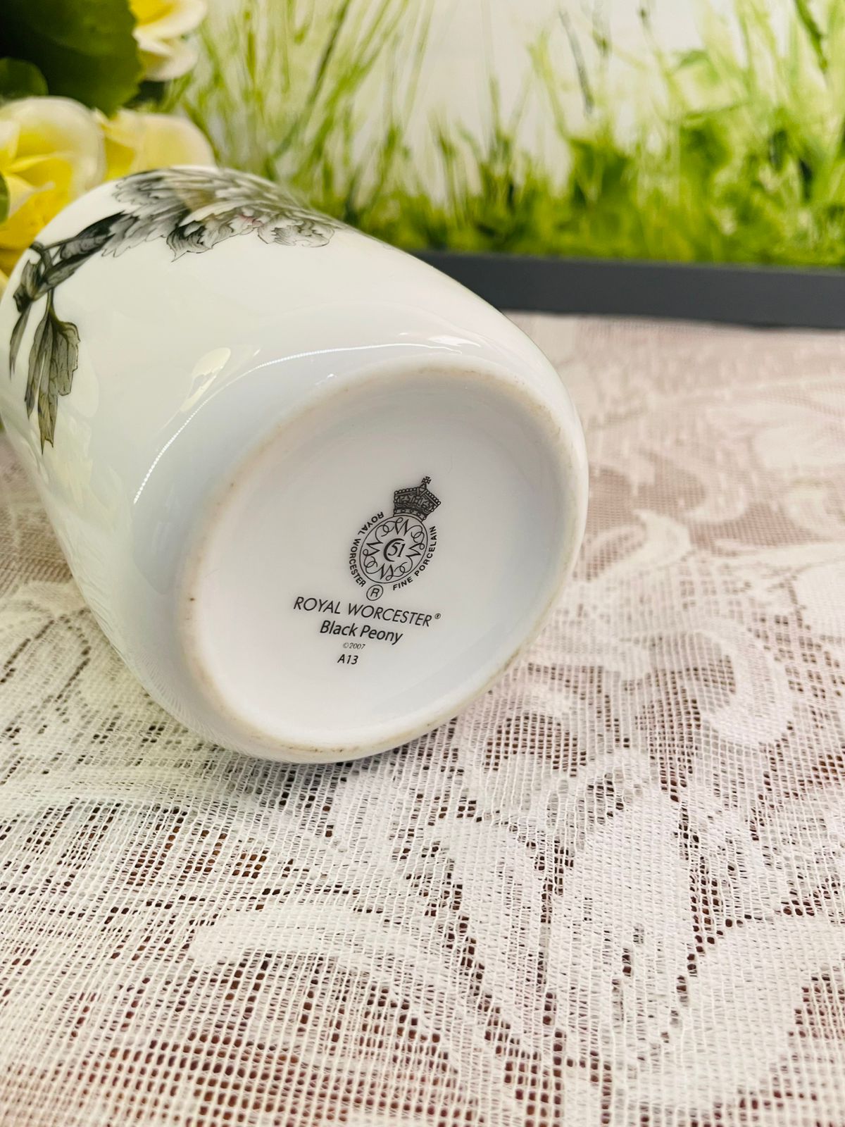 Royal Worcester Black Peony Fine Porcelain Mug