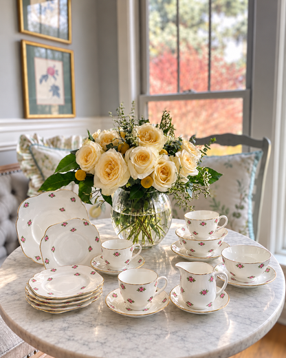 Vintage Pink Rose Tea Set with Gold Trim England